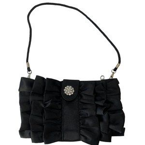 Women's Black Ruffle Trim Handbag Shoulder Bag